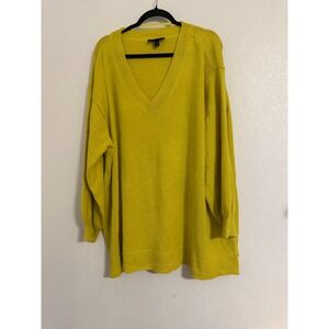 Lane Bryant V Neck Long Sleeve Oversized Tunic Sweater Women 26 28 Yellow